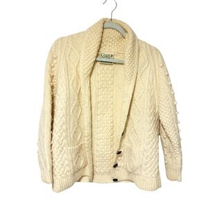 Aran Woollen Mills Merino Wool Cream Cable Knit Chunky Sweater Size XL